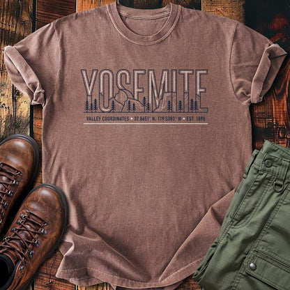 Yosemite Valley Coordinates Tee – Vintage Mountain Line Art